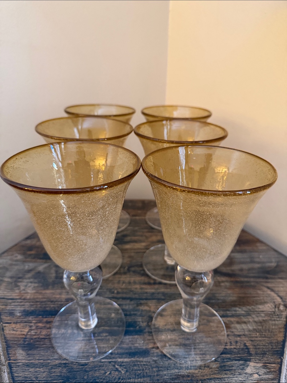Artland Iris Fizz Bubble Amber Glass Wine Goblets - Set of 6